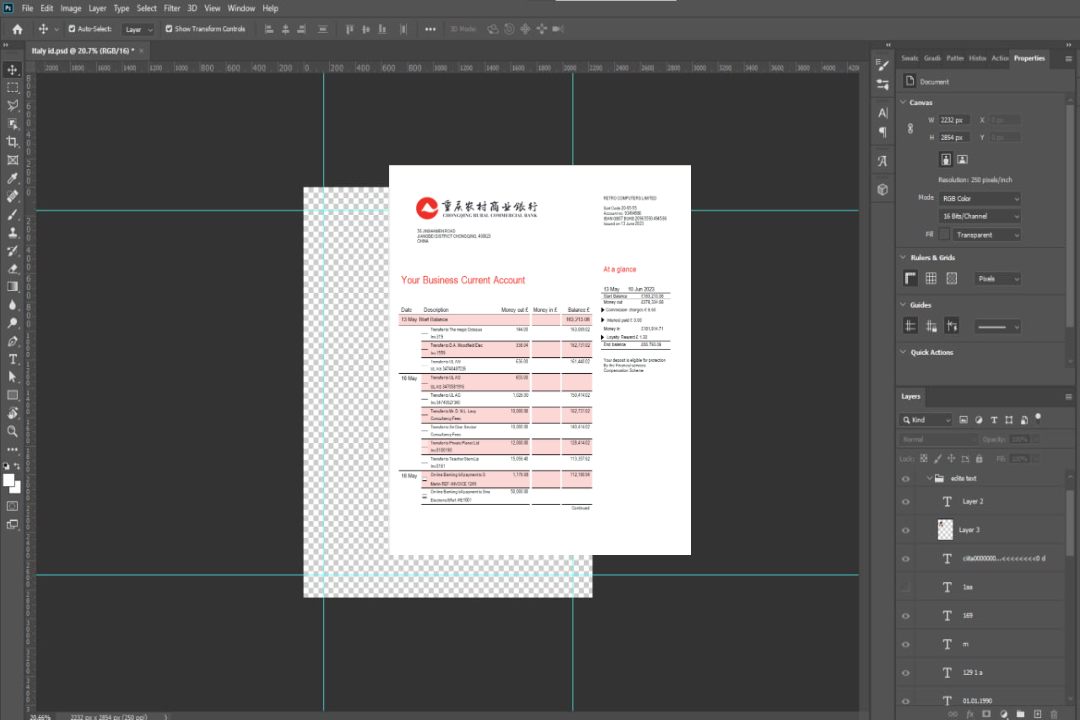 Modèle Word et PDF de relevé de compte d'entreprise de la Chongqing Rural Commercial Bank template Modèle Word et PDF de relevé de compte d'entreprise de la Chongqing Rural Commercial Bank template